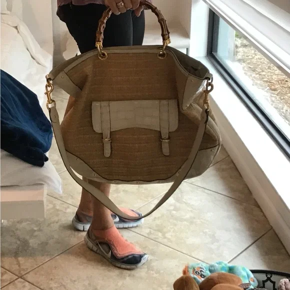 Gucci raffia straw and leather large bag - Picture 2 of 9